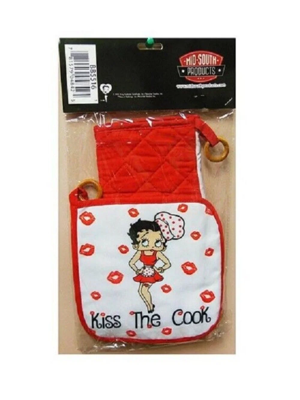 Kiss the Cook New Oven Mitt & Potholder Set Betty Boop Gift Kitchen Photo Lips - Picture 2 of 3